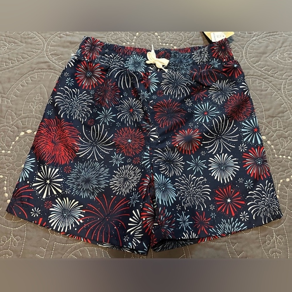 Thereabouts Boys Navy Fireworks Fun Swim Trunks NWT Size Medium 10/12